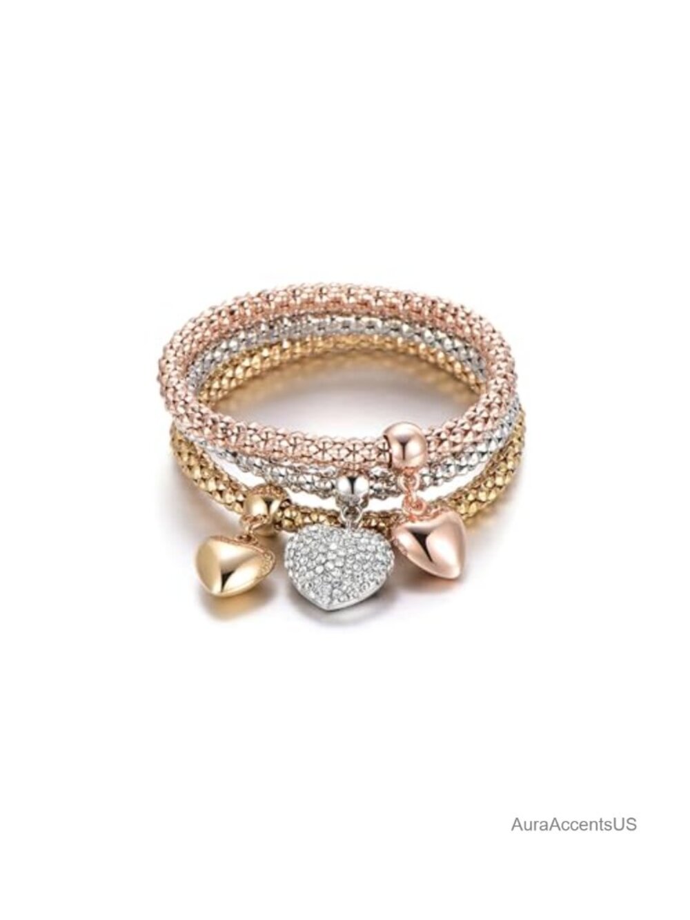 Crystal Charm Multilayer Bracelets 3PCS - Tree of Life Heart Shaped Stretch